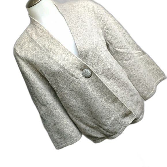 Carole Little Lamb's Cardigan Women Medium Open Front Wool & Angora Beige M - Picture 2 of 8